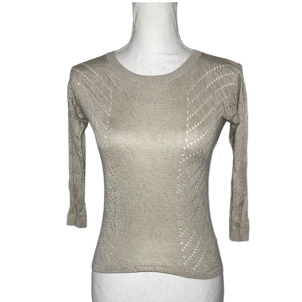 EXPRESS Cream/Tan 3/4 Sleeve Open Knit Top XS